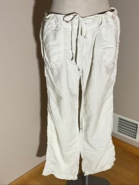 Abercrombie & Fitch White Drawstring Linen-Blend Pants